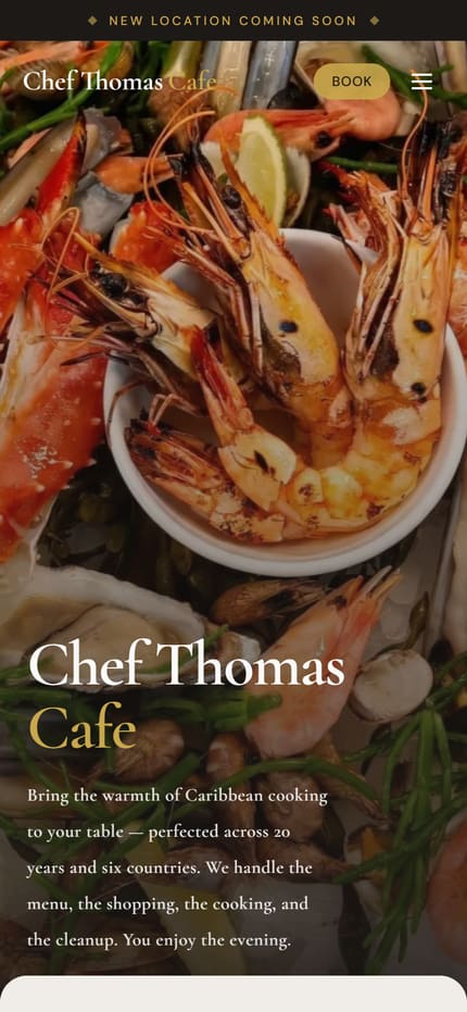 The Chef Thomas Cafe website on mobile