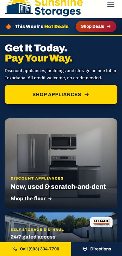 The Sunshine Storages website on mobile